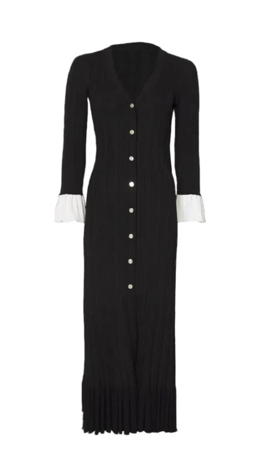 Elegance Noir Maxikleid mit Knöpfen
