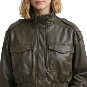Kaya – Cropped PU-Leather Bomber